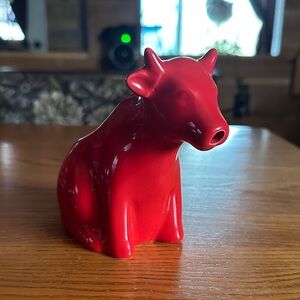 Red Ceramic Cow Figurine